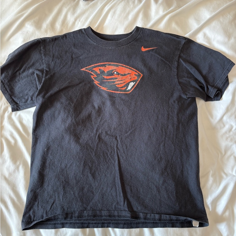 Oregon State Beavers Nike Shirt Mens Medium Black Logo Football Baseball CWS